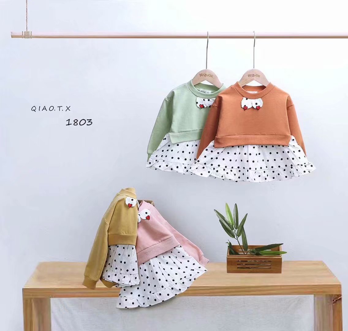 my2162 เดรสแขนยาว size 6-12 จำนวน 4ตัวต่อแพ็ค