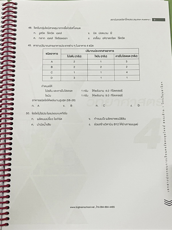 ►สอบเข้าม.1สาธิต◄ Big Brain Academy หนังสือตะลุยโจทย์สอบเข้า ม.1โรงเรียนสาธิต วิชาวิทยาศาสตร์ มีโจทย์ที่อาจารย์เก็งไว้มีแนวโน้มที่จะออกสอบสูง โจทย์ยากระดับ Advanced มีความยากและความลึกเข้มข้น มีโจทย์ 8 ชุด ชุดละ 50 ข้อ รวมทั้งหมด 400 ข้อ มีจดเขียนเล็กน้อย