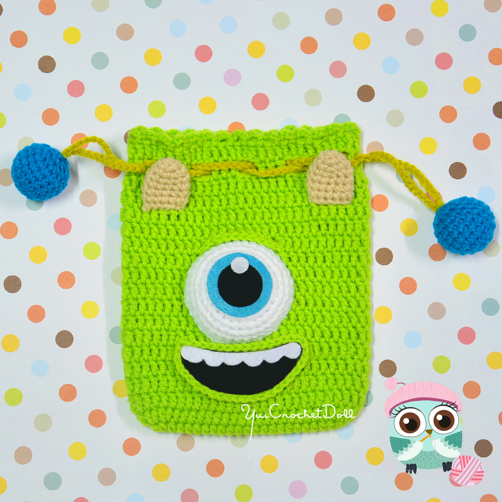 กระเป๋าหูรูดไหมพรม ไมค์ Mike Monsters,INC. Drawstring Crochet Bag