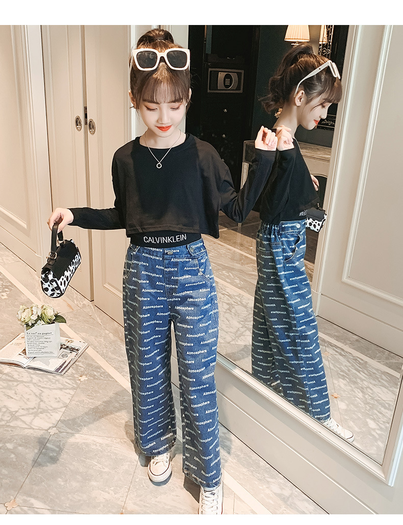 dr4648 เซ็ท 3 ชิ้น เสื้อกล้าม+เสื้อแขนยาว+กางเกงยีนส์ เด็กโต 3 ตัวต่อแพ็ค 110-170 (เลือกไซส์ได้ให้ครบแพ็ค)