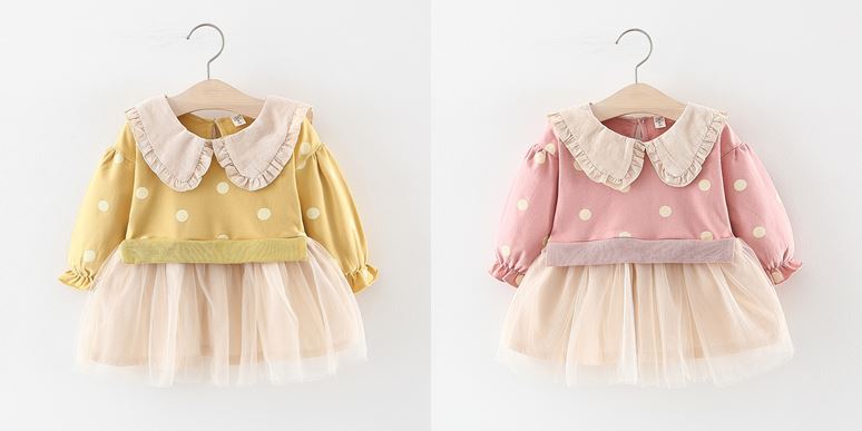 my2238 เดรสแขนยาว size 6-12 จำนวน 4ตัวต่อแพ็ค