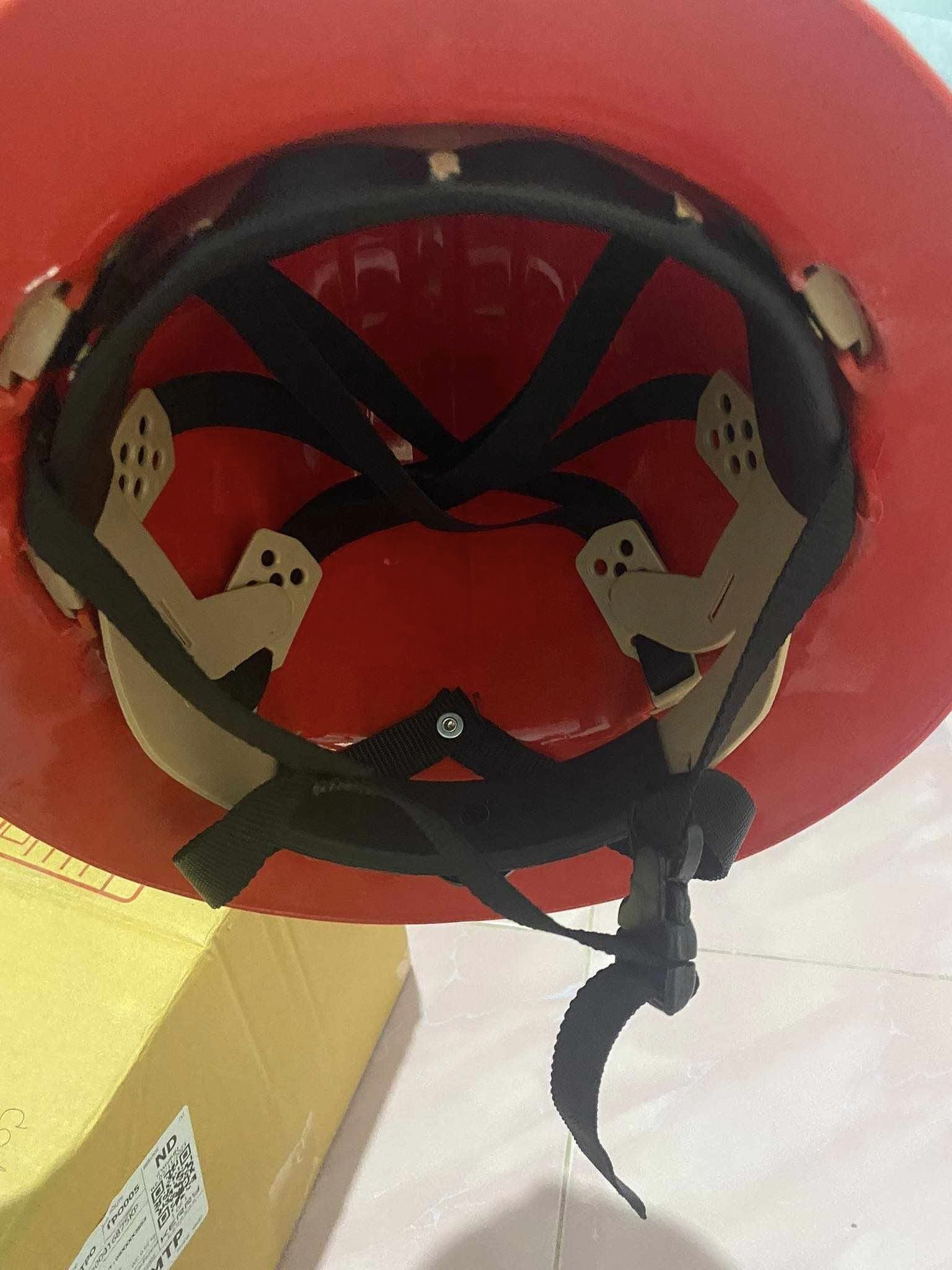 หมวกนิรภัย HARD HAT ปีกรอบ มาตรฐาน มอก. แบบปรับหมุน 6 จุด+สายรัดคางไนล่อน (แบบมีตัวล็อคตอกติดกับหมวก)