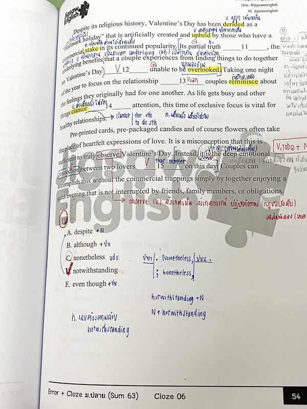 ►Jigsaw◄ หนังสือกวดวิชาครูจิ๊กซอว์ Error + Cloze ม.ปลาย เน้นฝึกทำโจทย์ด้าน Error Identification และ Cloze Test โดยเฉพาะ จดครบเกือบทั้งเล่ม จดละเอียด มีจดความหมายและวิธีการใช้ศํพท์ รวมทั้งสูตรลัดในการจำหลักไวยากรณ์แกรมม่า หนังสือเล่มหนาใหญ่ สำเนา