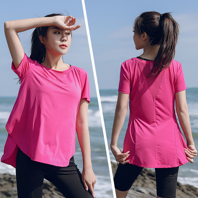เสื้อยืดออกกำลังกายผู้หญิง สีดำ/สีแดงกุหลาบ (L,XL,2XL,3XL,4XL) S111