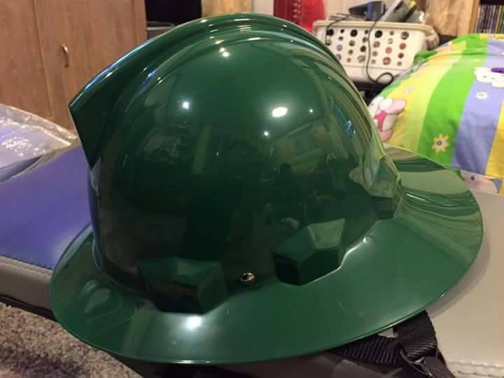 หมวกนิรภัย HARD HAT ปีกรอบ มาตรฐาน มอก. แบบปรับหมุน 6 จุด+สายรัดคางไนล่อน (แบบมีตัวล็อคตอกติดกับหมวก)