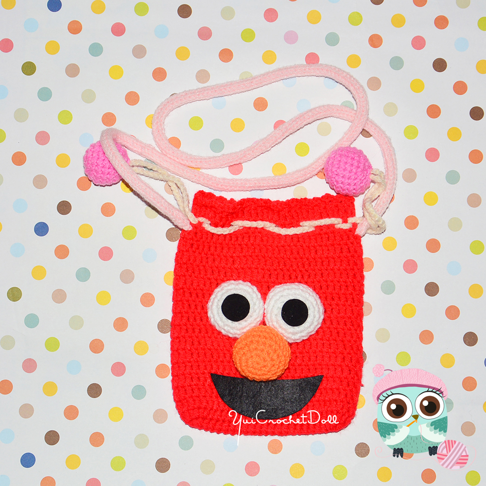 กระเป๋าหูรูดไหมพรม เอลโม่ Elmo Drawstring Crochet Bag