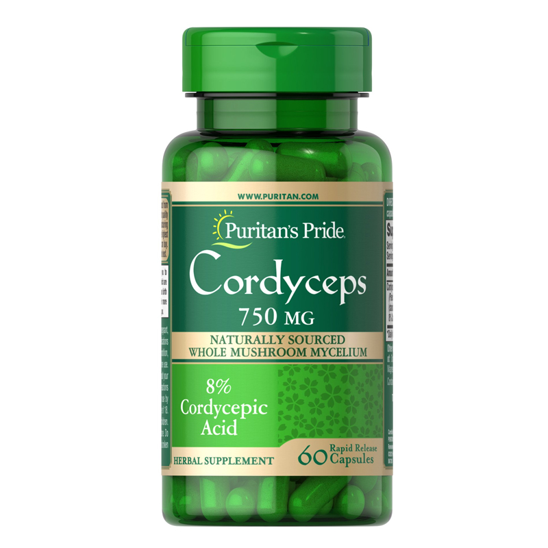 พร้อมส่งฟรี ถั่งเช่าสกัด Puritan's Pride Cordyceps Mushroom 750 mg 60 เม็ด