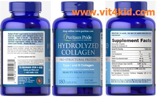 Puritan's Pride Hydrolyzed Collagen 4000mg/4เม็ด (ขวด180เม็ด45วัน แบรนด์ประหยัดขายดี) คอลลาเจน บำรุงผิวพรรณให้ยืดหยุ่นเด้งชุ่มชื้นสวย (exp.09/2020) SALES หมด