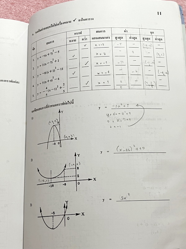 ►อ.อรรณพ◄ หนังสือเรียน คณิตศาสตร์ ม.3 เทอม 1 เรื่องพื้นที่ผิวและปริมาตร จำนวนจริง สมการเชิงเส้นสองตัวแปร กราฟเส้นตรง การแยกตัวประกอบของพหุนาม สมการกำลังสอง สามเหลี่ยมคล้าย พาราโบลา จดครบเกือบทั้งเล่ม จดละเอียดด้วยดินสอ มีจดเทคนิคลัดในการทำโจทย์ หนังสือเล่