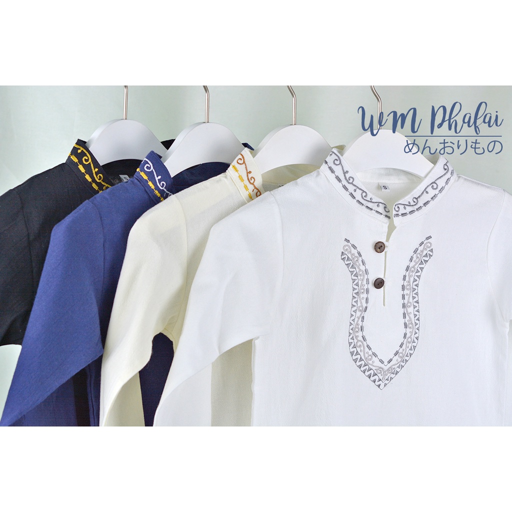 เสื้อเด็กหม่องวินเทจ (แขนยาว) เสื้อคอจีนปักลาย สไตล์พื้นเมือง