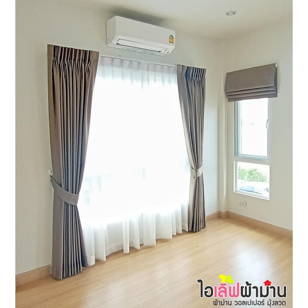 [H466] ศุภาลัย วิลล์ วงแหวน-บางใหญ่ ผ้าม่านกันแสงแดด แบบม่านจีบ และผ้าโปร่ง แบบไม่โชว์ราง และมู่ลี่อลูมิเนียมในห้องครัว