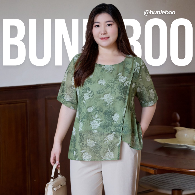 🐰BunieBoo🐰 เสื้อชีฟองลายดอกไม้ ไซส์ใหญ่ 9783 ใส่สบาย พรางหุ่น (รอ 10-15 วัน) [พรีออเดอร์]