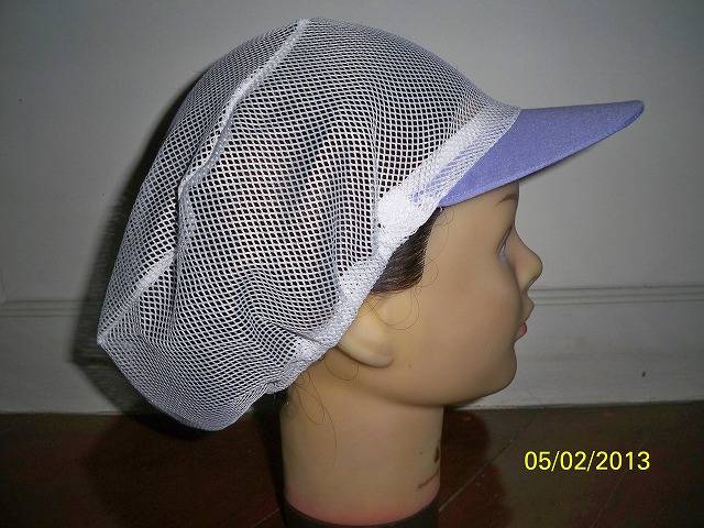 หมวกคลุมผมตาข่ายล้วน มีแก๊ปด้านหน้า มี 3 สี คือ ขาว,ฟ้า,น้ำเงิน