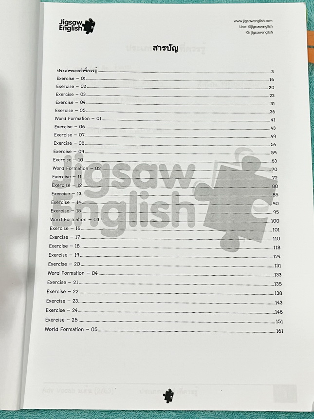 ►Jigsaw◄ หนังสือกวดวิชาครูจิ๊กซอว์ Advanced Vocab ม.ต้น เน้นฝึกทำโจทย์ด้าน Vocab โดยเฉพาะ อาจารย์มีสรุปประเภทของคำที่ควรรู้ มีโจทย์ Exercise เยอะมาก จดครบเกือบทั้งเล่ม จดละเอียด มีจดความหมายและวิธีการใช้ศํพท์ หนังสือเล่มหนาใหญ่