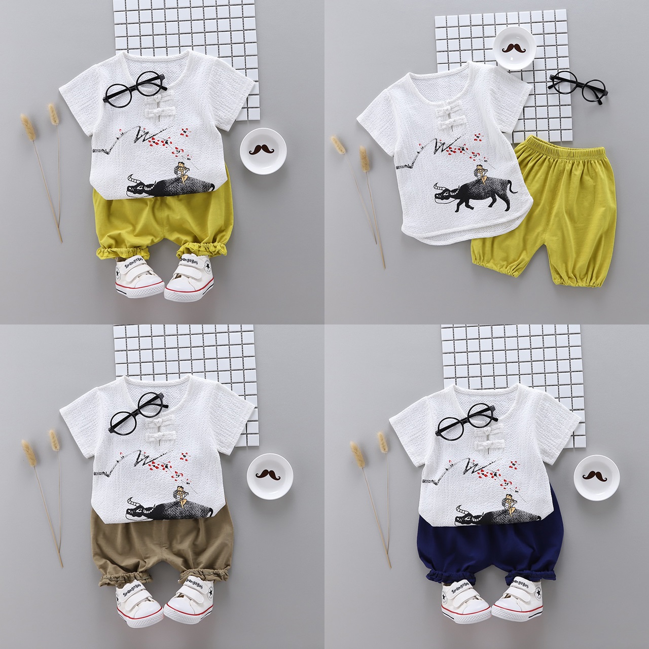 ha449 เสื้อยืด+กางเกง size 6-12 4ตัวต่อแพ็ค