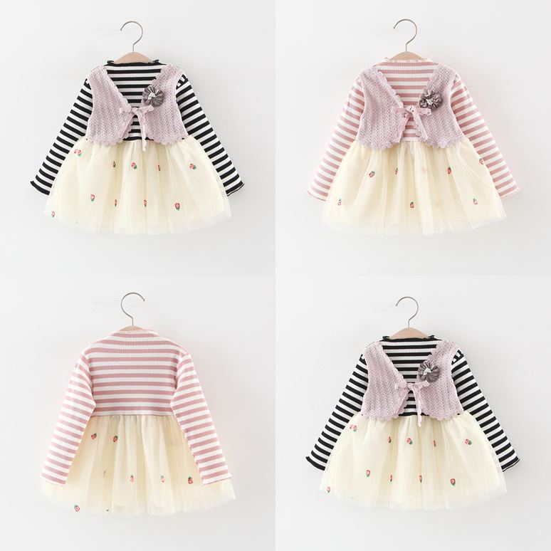 my2239 เดรสแขนยาว size 6-12 จำนวน 4ตัวต่อแพ็ค
