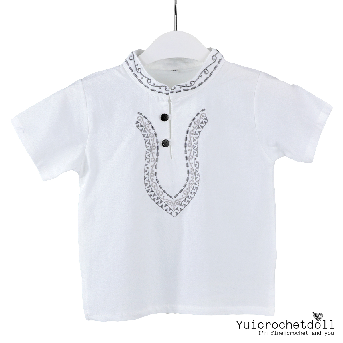 เสื้อเด็กหม่องวินเทจ (แขนสั้น) รุ่นปักลายคอ เสื้อคอจีนปักลาย สไตล์พื้นเมือง