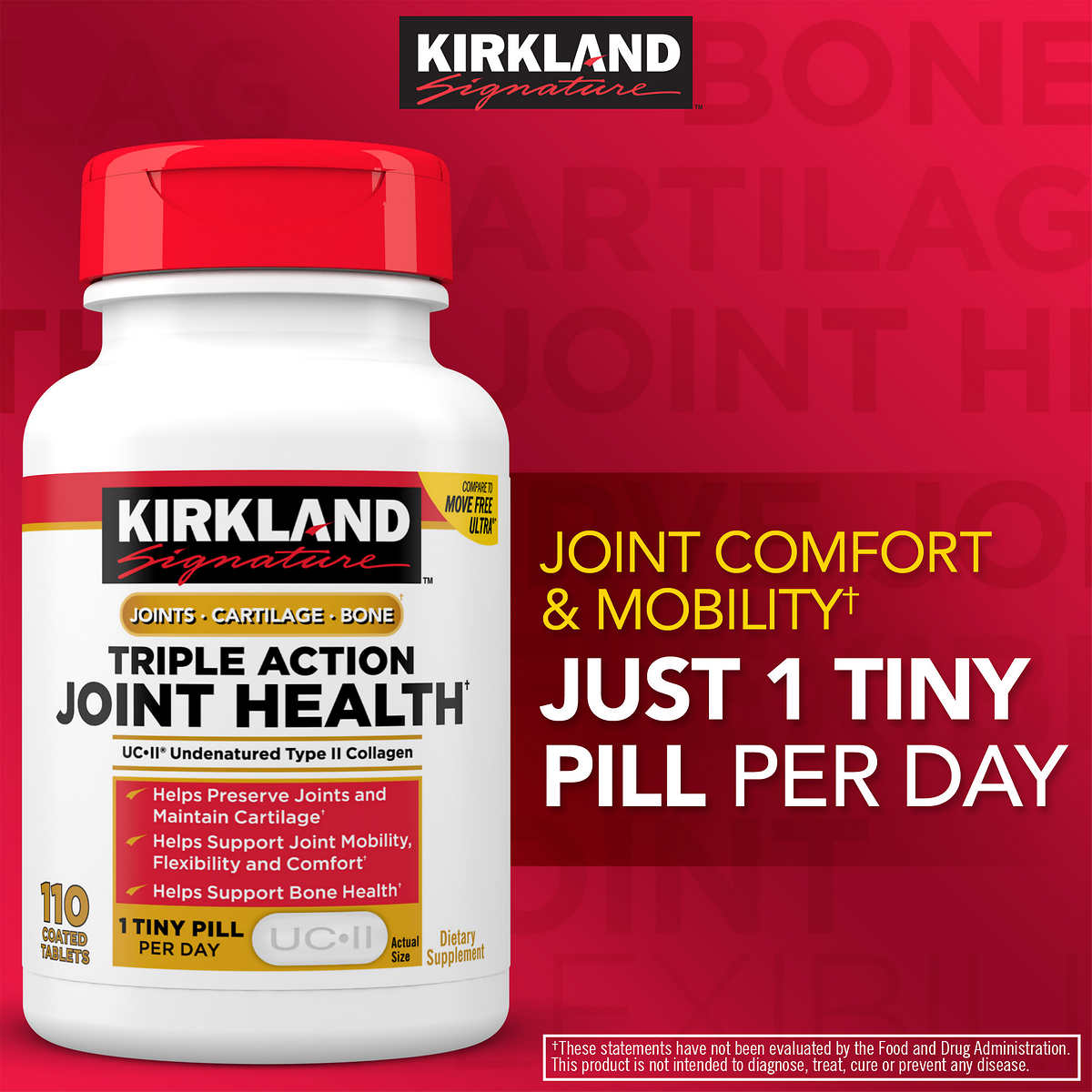Kirkland JOINT Health 110 เม็ด บำรุงไขข้อเสื่อม ด้วยคอลลาเจน+ไฮยาลูรอน+โบรอน เม็ดจิ๋ว,ได้ผลดี (มีแผงรายละเอียด exp.01/2028)