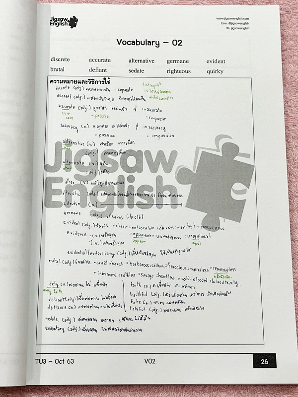 ►ครูจิ๊กซอว์◄ ครู Jigsaw TU3 คอร์สสอบเข้าเตรียมอุดม สอบเข้าม.4 เน้นตะลุยโจทย์ข้อสอบ Test มีครบทุกพาร์ททั้ง Vocab , Reading , Error Identification , Cloze Test และ Miscellaneous Exercises มีจดครึ่งเล่ม จดละเอียด มีจดความหมายและวิธีการใช้ศํพท์ รวมทั้งสูตรใน