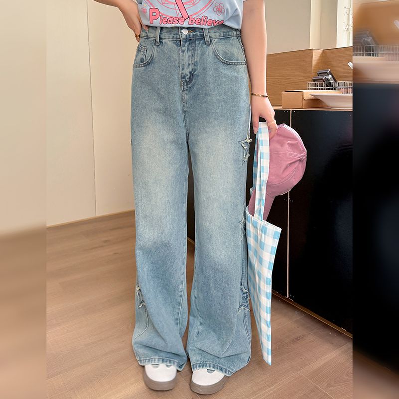 👖 กางเกงยีนส์ขากระบอกใหญ่ แต่งดาวสุดชิค สำหรับสาวพลัสไซซ์ [🧿เอว 35~41นิ้ว] YC126