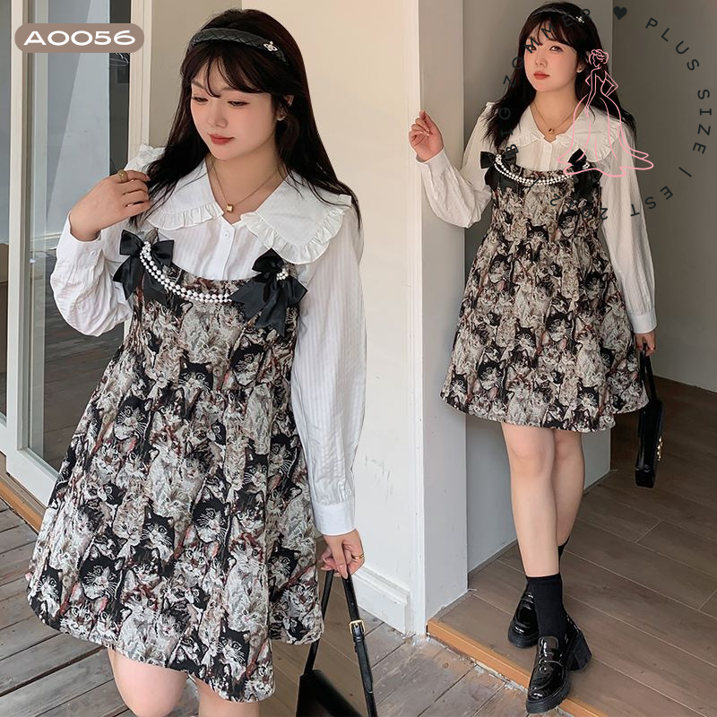 ชุดเดรส2ชิ้นผู้หญิงอวบ (XL,2XL,3XL,4XL) A0056