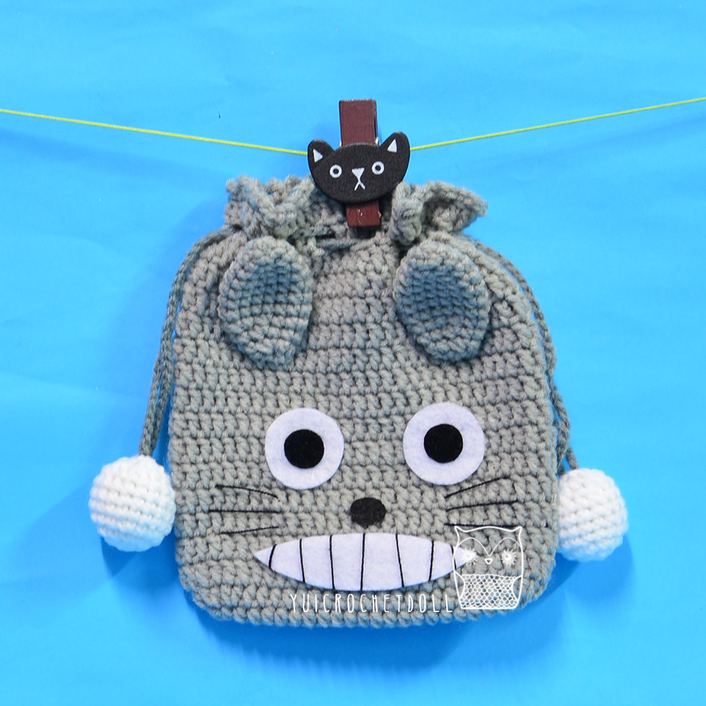 กระเป๋าหูรูดไหมพรม โทโทโร่ Totoro Drawstring Crochet Bag