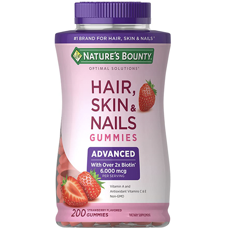 พร้อมส่งฟรี ดูแลเส้นผม เล็บ Nature's Bounty Optimal Solutions Advanced Hair, Skin & Nails Gummies, 6000mcg