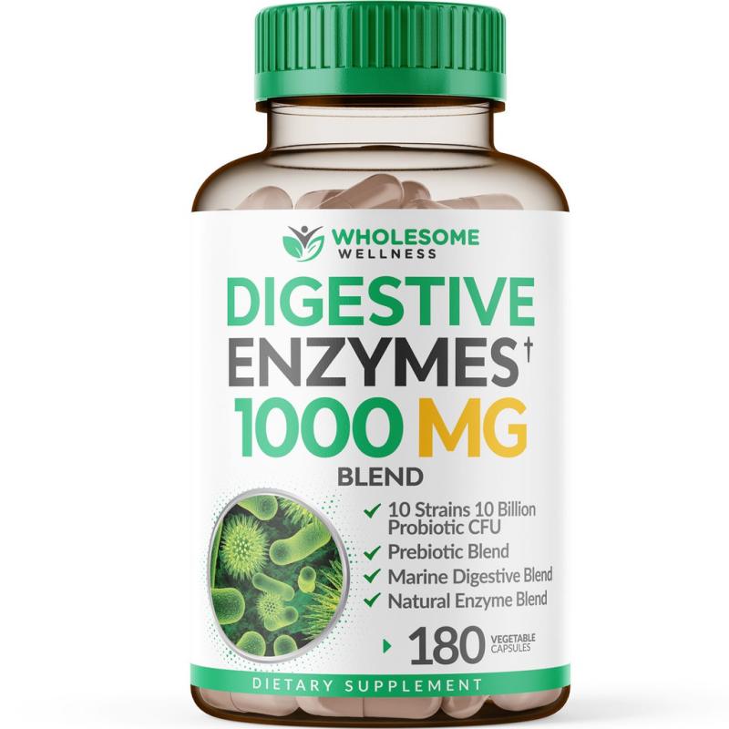 พร้อมส่งฟรี Wholesome wellness Digestive Enzymes 1000MG With Probiotics & Prebiotics