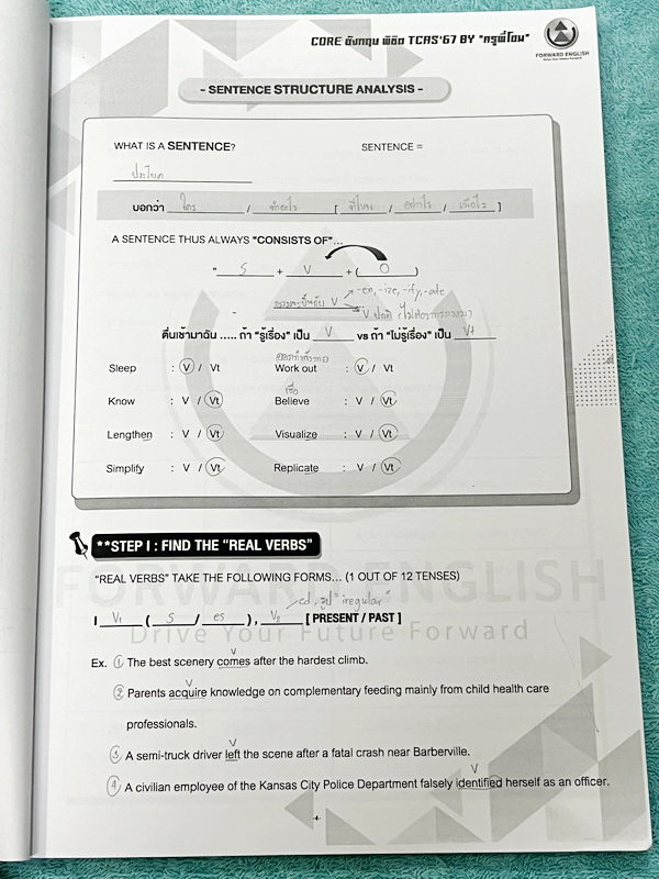 ►ครูพี่โอม◄ หนังสือเรียนพิเศษ Forword English ครูพี่โอม พิชิต TCAS67 Coreเจาะแก่นอังกฤษ สรุปเทคนิคการจับหลักแกรมม่า อาจารย์มีเน้นจุดที่ออกสอบ100% เนื้อหามีเว้นว่างให้เติมเองเยอะมาก ด้านหลังเป็นตะลุยโจทย์ ในหนังสือมีจดเล็กน้อย และไม่มีเฉลย หนังสือเล่มหนาให