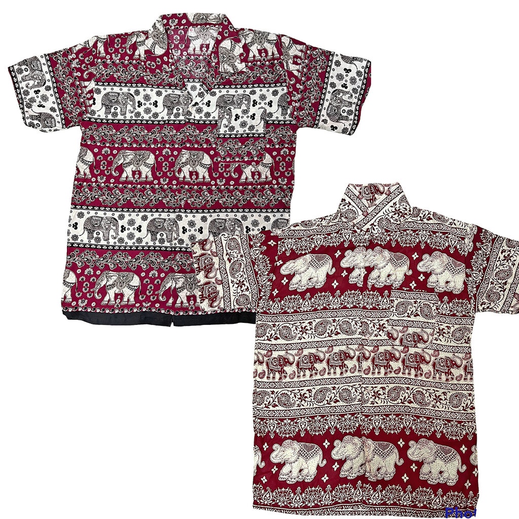 เสื้อฮาวายลายช้าง เสื้อเชิ้ตฮาวาย ทรงหลวมสวมใส่สบาย ผ้าสปัน ระบายอากาศได้ดี สวมใส่ได้ทุกเพศ
