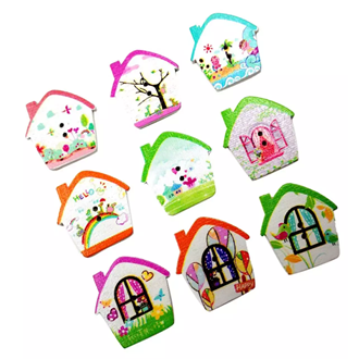 กระดุมไม้รูปบ้าน (แพคคละลาย)