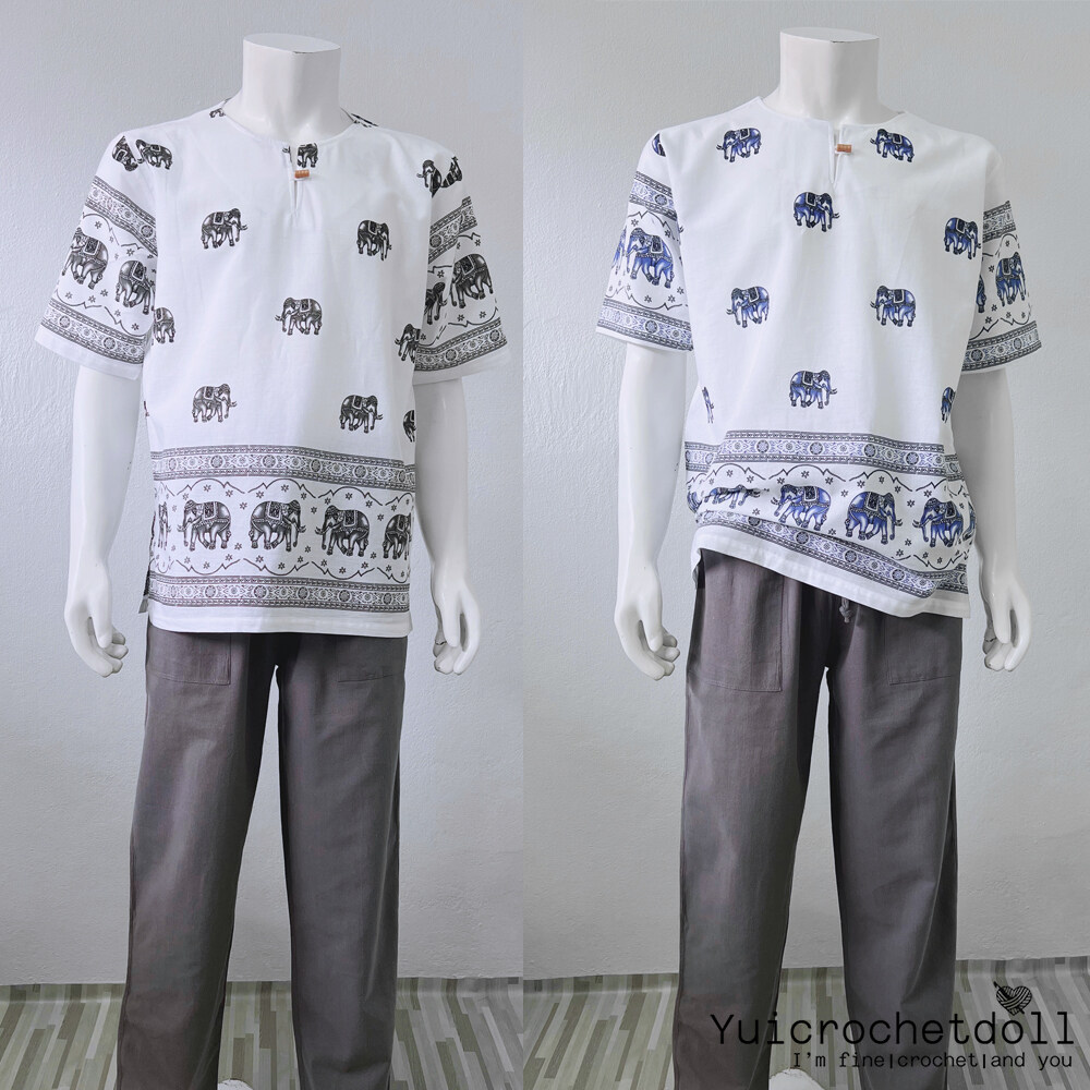 เสื้อผ้าฝ้ายคอกลม พิมพ์ลายช้าง สไตล์พื้นเมือง ขนาด M-3XL เนื้อผ้านิ่ม สวมใส่สบาย ระบายอากาศดี