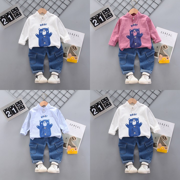 ha1791 เสื้อแขนยาว+กางเกงยีนส์ size 80-110 จำนวน 4 ตัวต่อแพ็ค