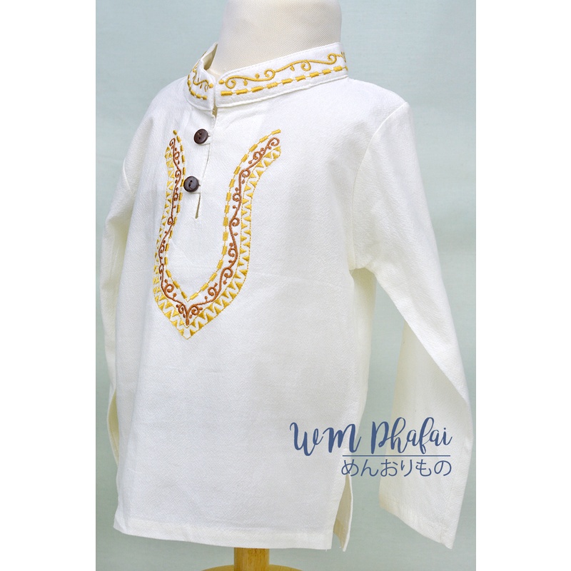 เสื้อเด็กหม่องวินเทจ (แขนยาว) เสื้อคอจีนปักลาย สไตล์พื้นเมือง