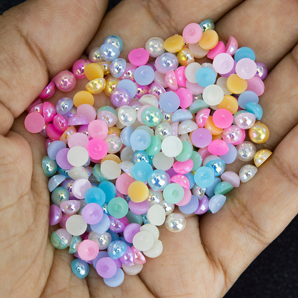 มุกครึ่งซีก โทนสีพาสเทล ขนาด 5 มิล เคลือบรุ้ง เงาสวย ใช้ตกแต่งงานฝีมือ DIY Craft╭♥