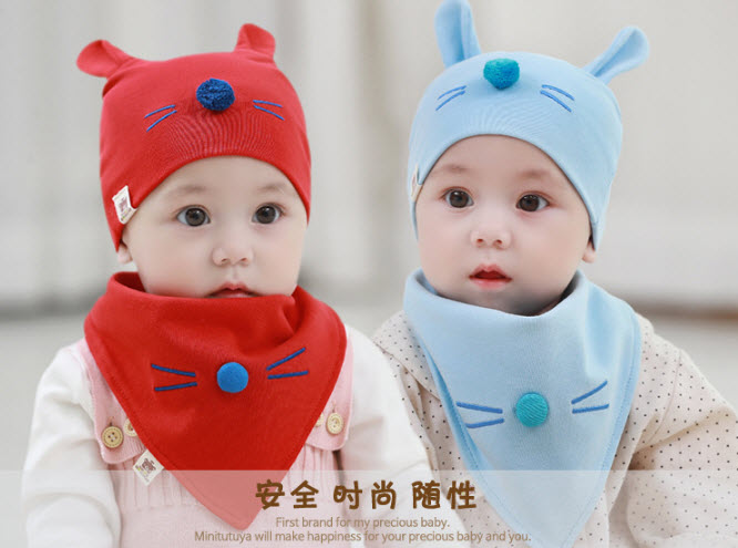 yu961 หมวกเด็ก+ผ้าพันคอ 5 ใบต่อแพ็ค คละสี