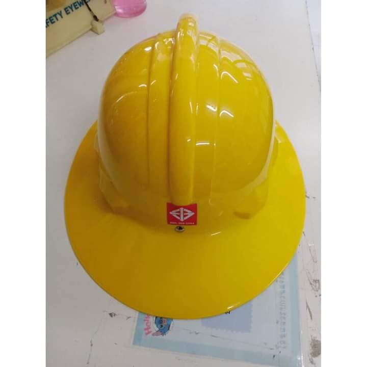 หมวกนิรภัย HARD HAT ปีกรอบ มาตรฐาน มอก. แบบปรับหมุน 6 จุด+สายรัดคางไนล่อน (แบบมีตัวล็อคตอกติดกับหมวก)