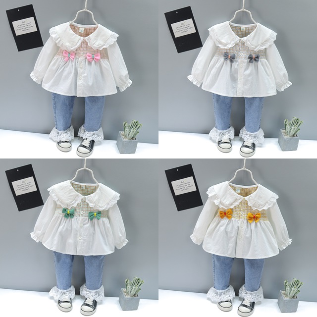 ha1783 เสื้อแขนยาวลูกไม้+กางเกงยีนส์ size 80-120 จำนวน 5 ตัวต่อแพ็ค