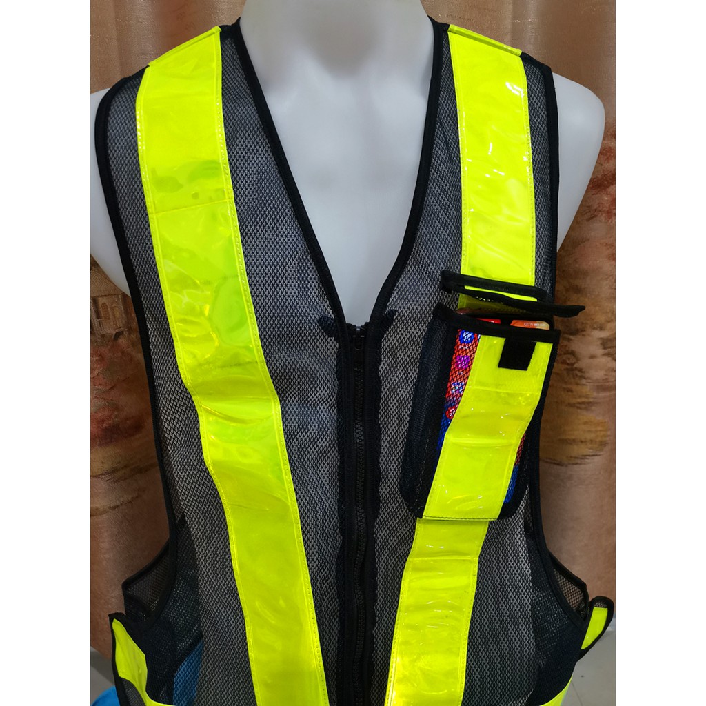 เสื้อกั๊กสะท้อนแสงซิปและกระเป๋า แถบสะท้อนแสง 2.4 นิ้ว