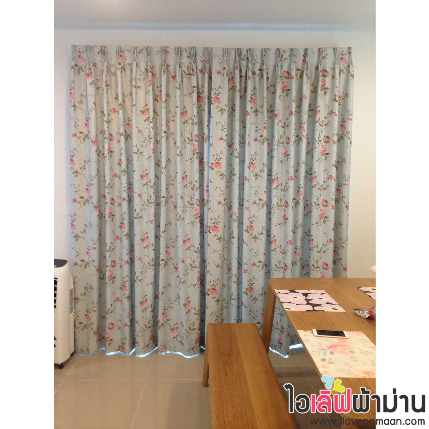 [H423] บุราสิริ ปัญญาอินทรา ม่านจีบ มู่ลี่ไม้ ผ้าม่านลายดอก