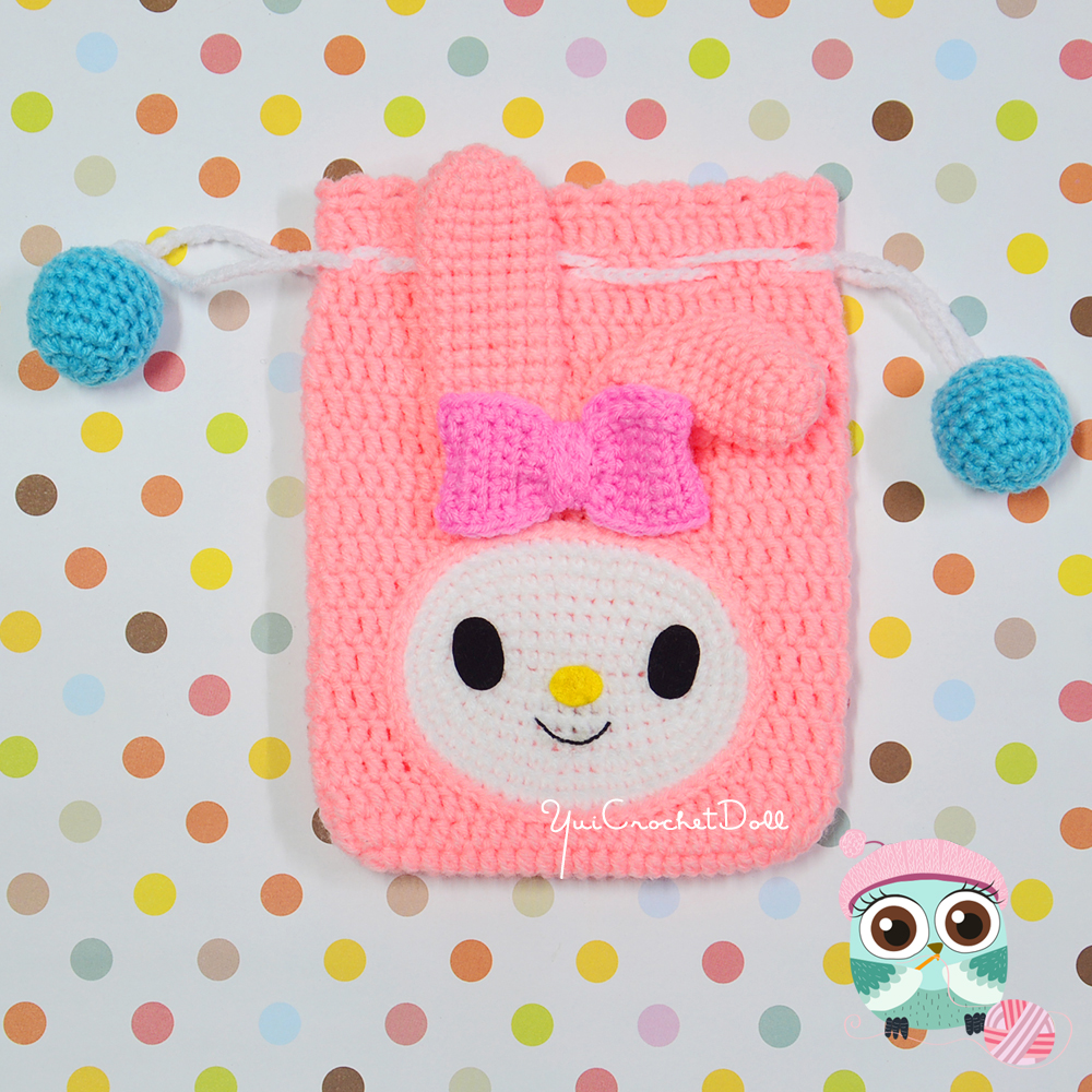 กระเป๋าหูรูดไหมพรม มายเมโลดี้ MyMelody Drawstring Crochet Bag