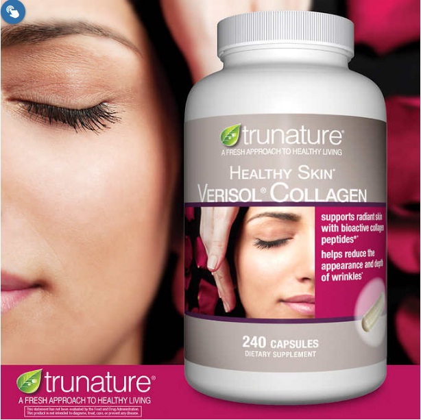 Trunature Healthy Skin Verisol Collagen คอลลาเจน 2500mg/4เม็ด (ขวด240เม็ด60วัน แบรนด์คุณภาพสูง) เพิ่มความยืดหยุ่นเปล่งปลั่งให้ผิวพรรณ