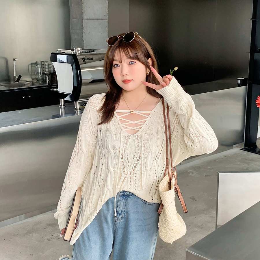 เสื้อไหมพรมถัก ผ้านิ่ม แขนยาว สีดำ,สีเบจ (XL,2XL,3XL) F056