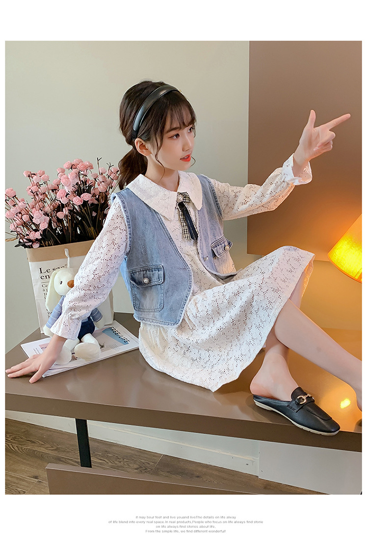 pa523 เดรส+เสื้อกั๊กยีนส์ 120-160 จำนวน3 ตัวต่อแพ็ค (เลือกไซส์ได้ให้ครบแพ็ค)