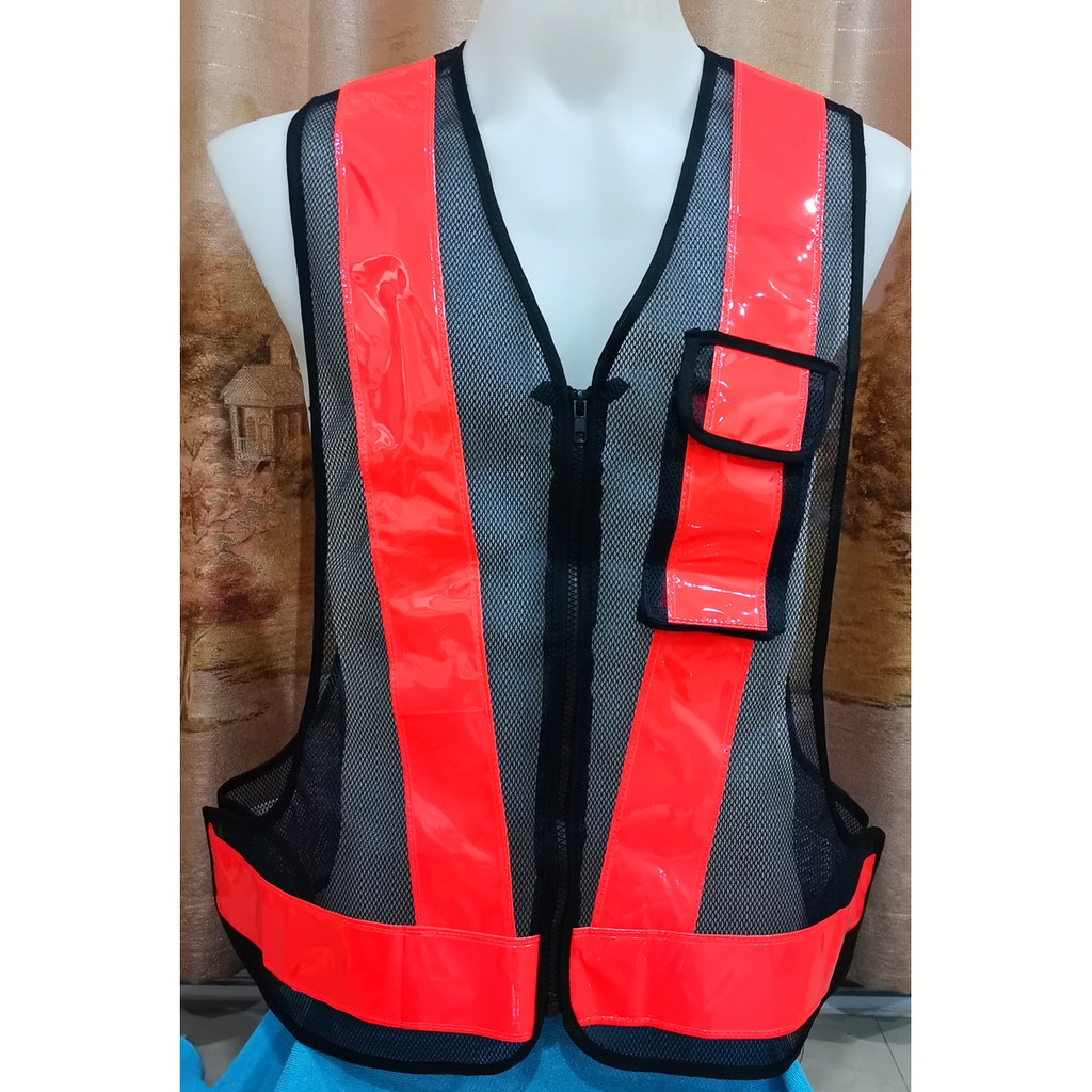 เสื้อกั๊กสะท้อนแสงซิปและกระเป๋า แถบสะท้อนแสง 2.4 นิ้ว