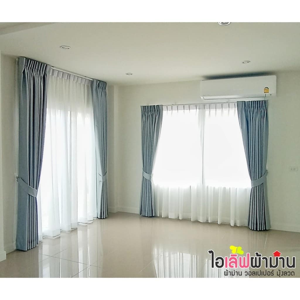 [H466] ศุภาลัย วิลล์ วงแหวน-บางใหญ่ ผ้าม่านกันแสงแดด แบบม่านจีบ และผ้าโปร่ง แบบไม่โชว์ราง และมู่ลี่อลูมิเนียมในห้องครัว