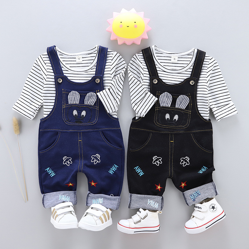 ha473 เสื้อยืดแขนยาว+กางเกงเอี๊ยม size 80-110 4ตัวต่อแพ็ค