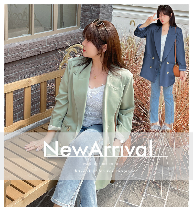 เสื้อสูทเบลเซอร์แขนยาว สไตล์เกาหลี ไซส์ใหญ่ ดีไซน์เรียบหรู [🍁อก 43~52"] สีเขียว,สีน้ำเงิน (k2041)