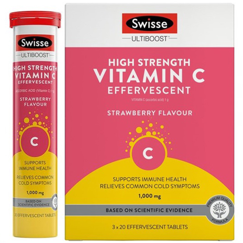 พร้อมส่ง วิตามินซีเม็ดฟู่ Swisse Ultiboost High Strength Vitamin C Effervescence รสสตอเบอรรี่