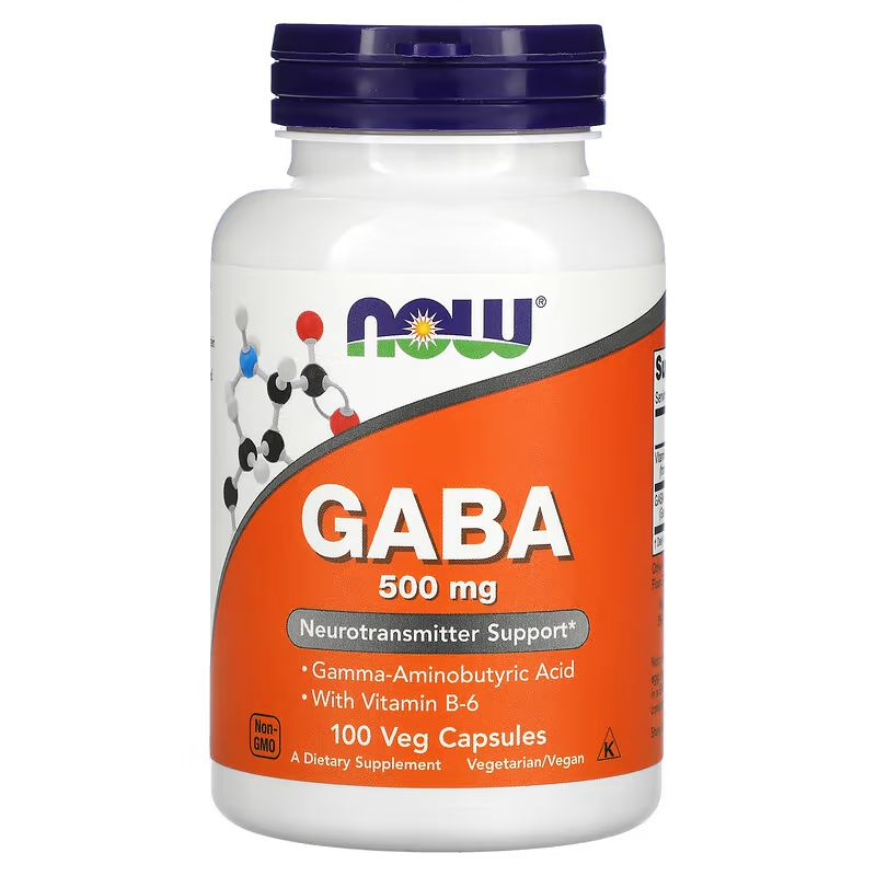 พร้อมส่งฟรี NOW Foods GABA with Vitamin B-6 500 mg 750 mg 100 Veg Capsules
